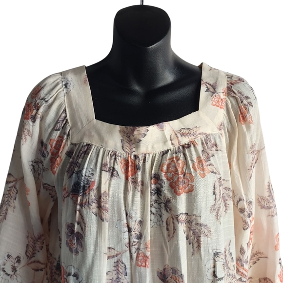 LC Lauren Conrad Women's Multicolor Floral Square Neck Peasant Blouse Si… - Picture 3 of 8